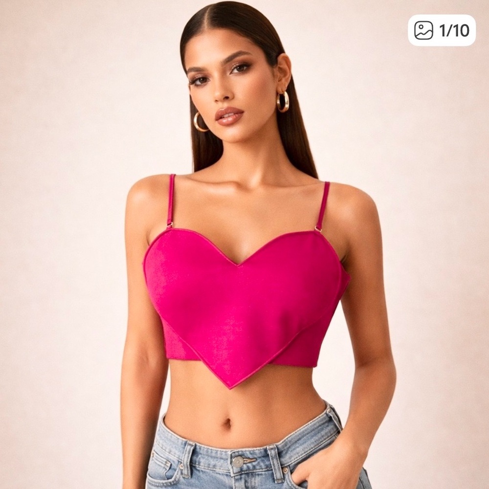 Zara Pink Heart Bandeau Crop Top Adjustable Straps Sz M